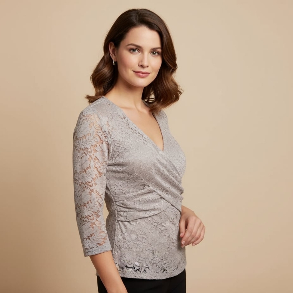Cable & Gauge Womens Beige Lace Wrap Top M